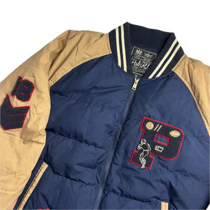 Polo Ralph Lauren Navy Beige Varsity Puffer Jacket Football Letterman - XXL