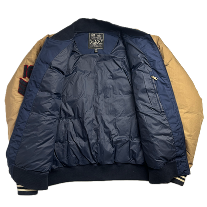 Polo Ralph Lauren Navy Beige Varsity Puffer Jacket Football Letterman - XXL