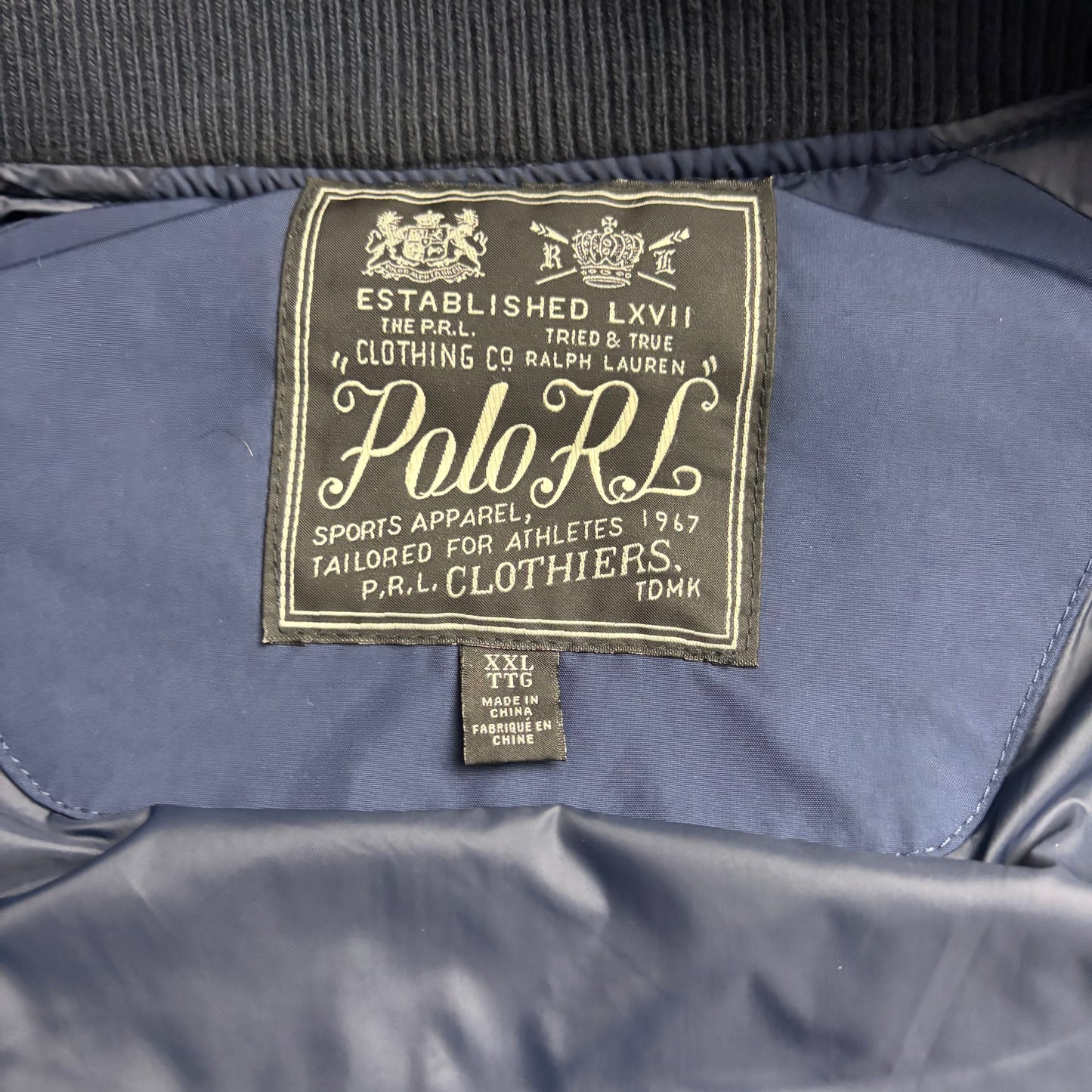 Polo Ralph Lauren Navy Beige Varsity Puffer Jacket Football Letterman - XXL