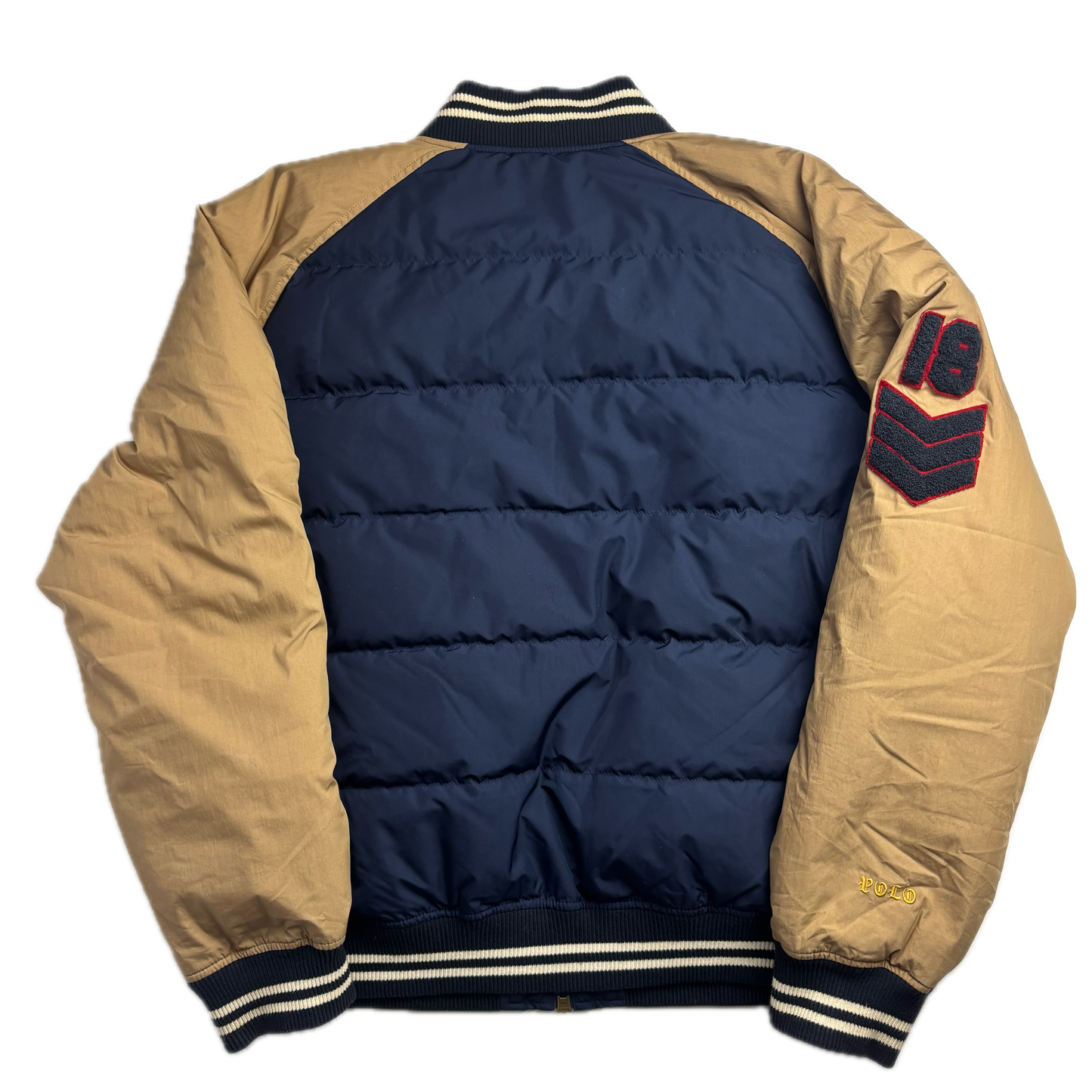 Polo Ralph Lauren Navy Beige Varsity Puffer Jacket Football Letterman - XXL