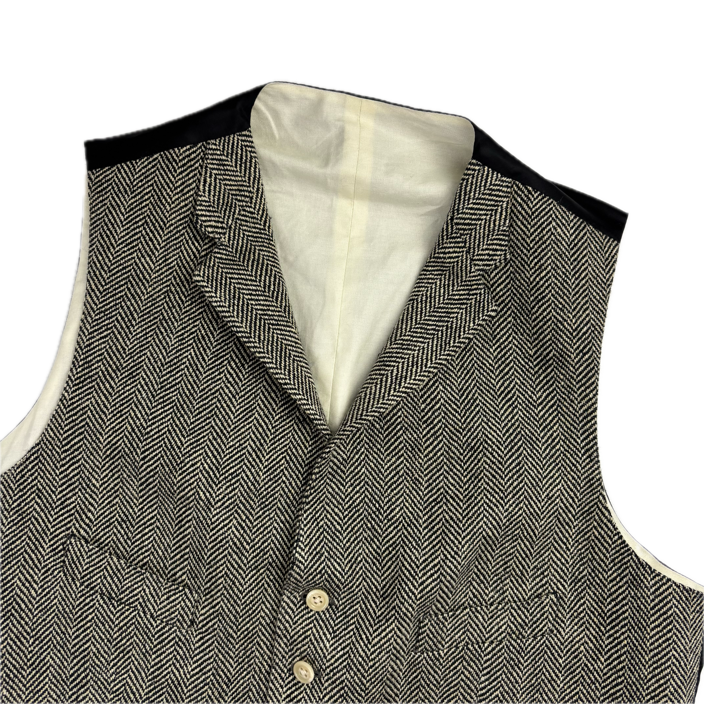 Polo Ralph Lauren Grey Herringbone Lapel Vest Waistcoat (Flax Silk Wool) - 44R