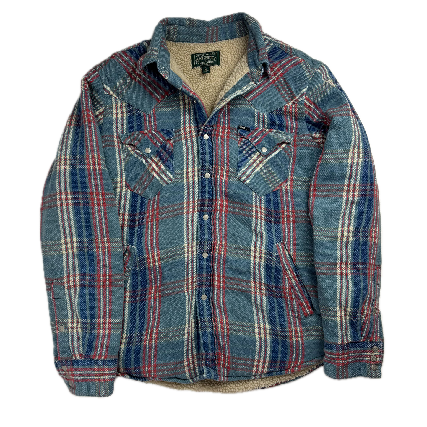 Ralph Lauren Polo Country Plaid Sherpa Lined Overshirt Blue - L