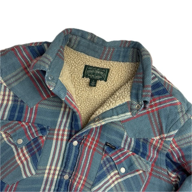Ralph Lauren Polo Country Plaid Sherpa Lined Overshirt Blue - L