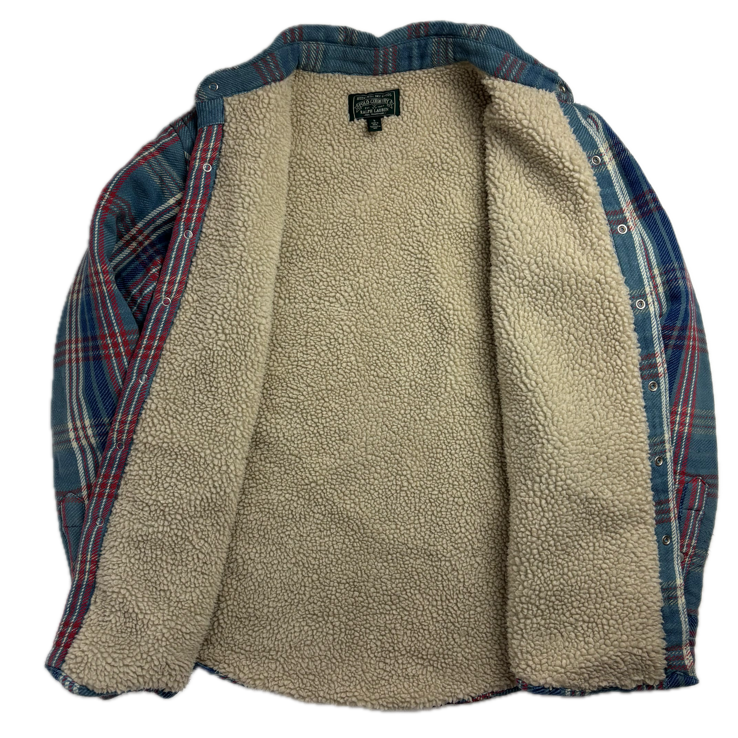Ralph Lauren Polo Country Plaid Sherpa Lined Overshirt Blue - L