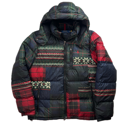 Polo Ralph Lauren Patchwork Graphic Plaid Fairisle Puffer Jacket Down Coat - XL