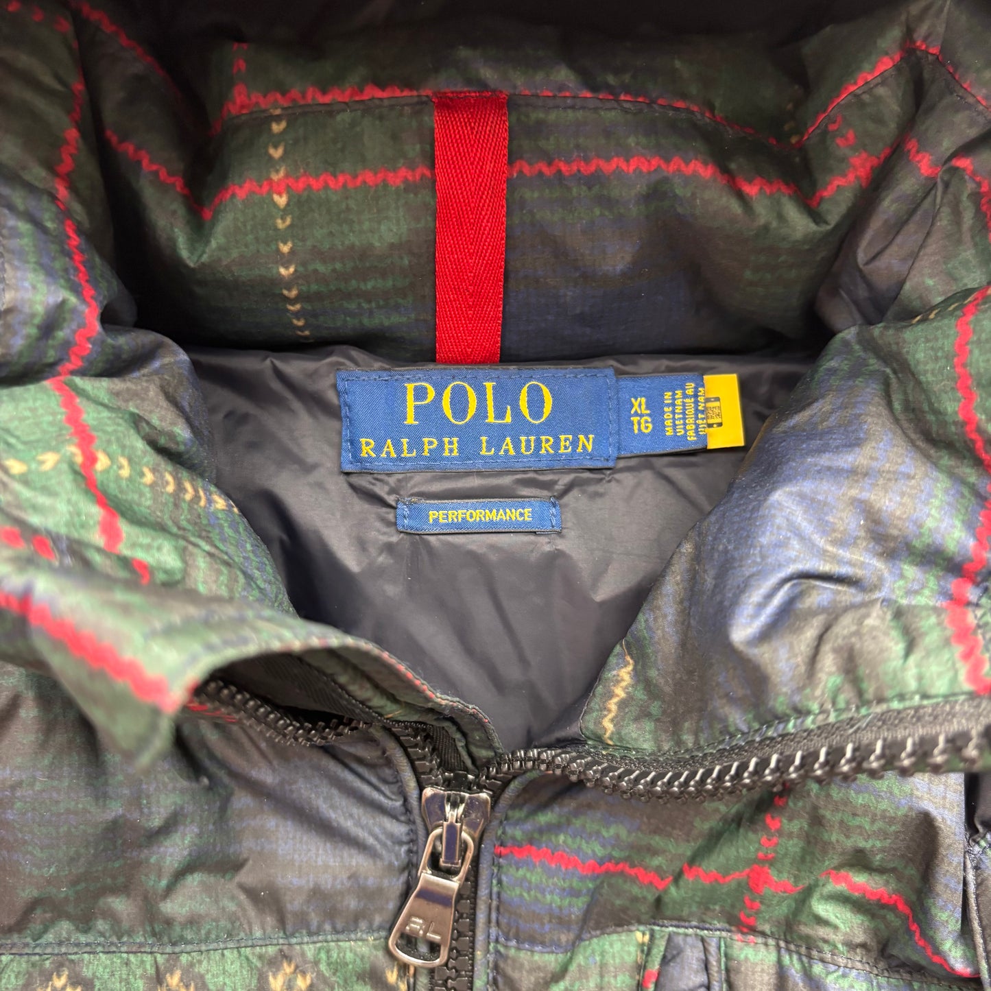 Polo Ralph Lauren Patchwork Graphic Plaid Fairisle Puffer Jacket Down Coat - XL