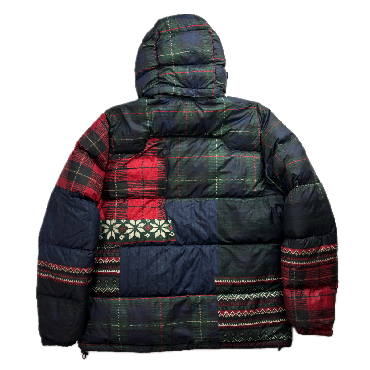 Polo Ralph Lauren Patchwork Graphic Plaid Fairisle Puffer Jacket Down Coat - XL