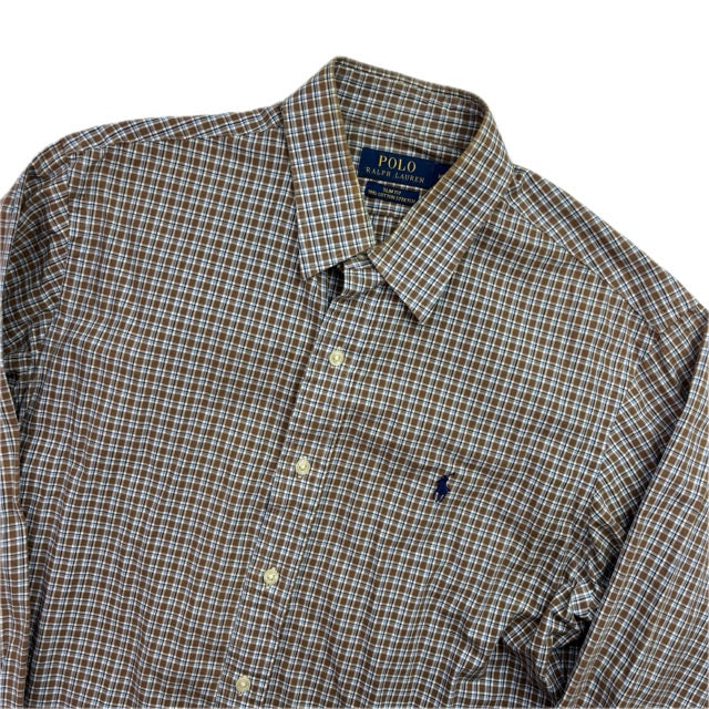 Polo Ralph Lauren Brown Check Plaid Slim Fit Button Up Shirt - M