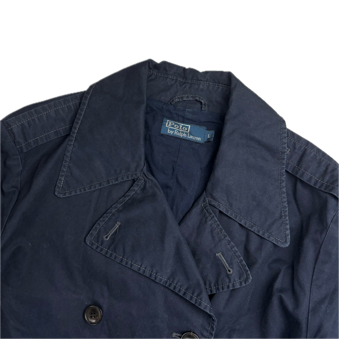 Polo Ralph Lauren Navy Double Breasted Rain Mac Coat Trench - L