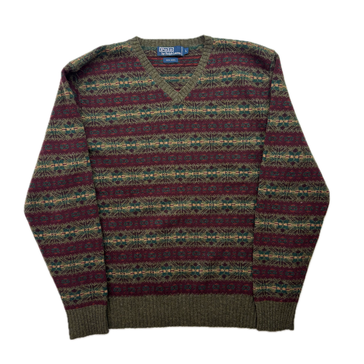 Polo Ralph Lauren Fairisle Jumper V-Neck Sweater (Wool) - L