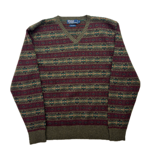 Polo Ralph Lauren Fairisle Jumper V-Neck Sweater (Wool) - L