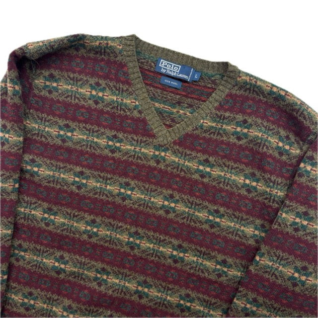 Polo Ralph Lauren Fairisle Jumper V-Neck Sweater (Wool) - L