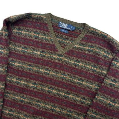 Polo Ralph Lauren Fairisle Jumper V-Neck Sweater (Wool) - L