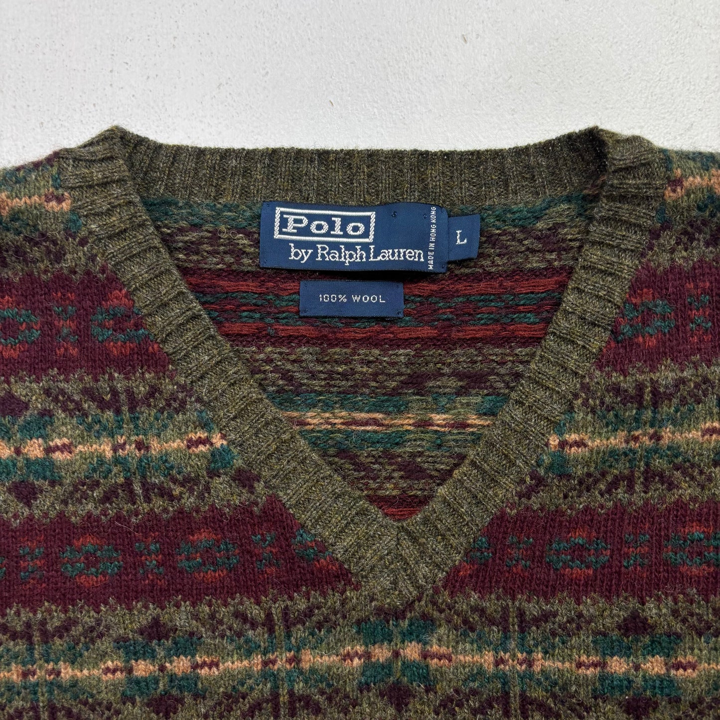 Polo Ralph Lauren Fairisle Jumper V-Neck Sweater (Wool) - L