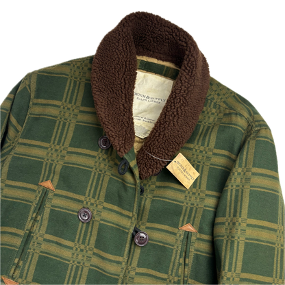 Ralph Lauren Denim Supply Green Jacquard Pattern Sherpa Collar Jacket - XXL