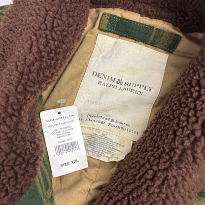 Ralph Lauren Denim Supply Green Jacquard Pattern Sherpa Collar Jacket - XXL