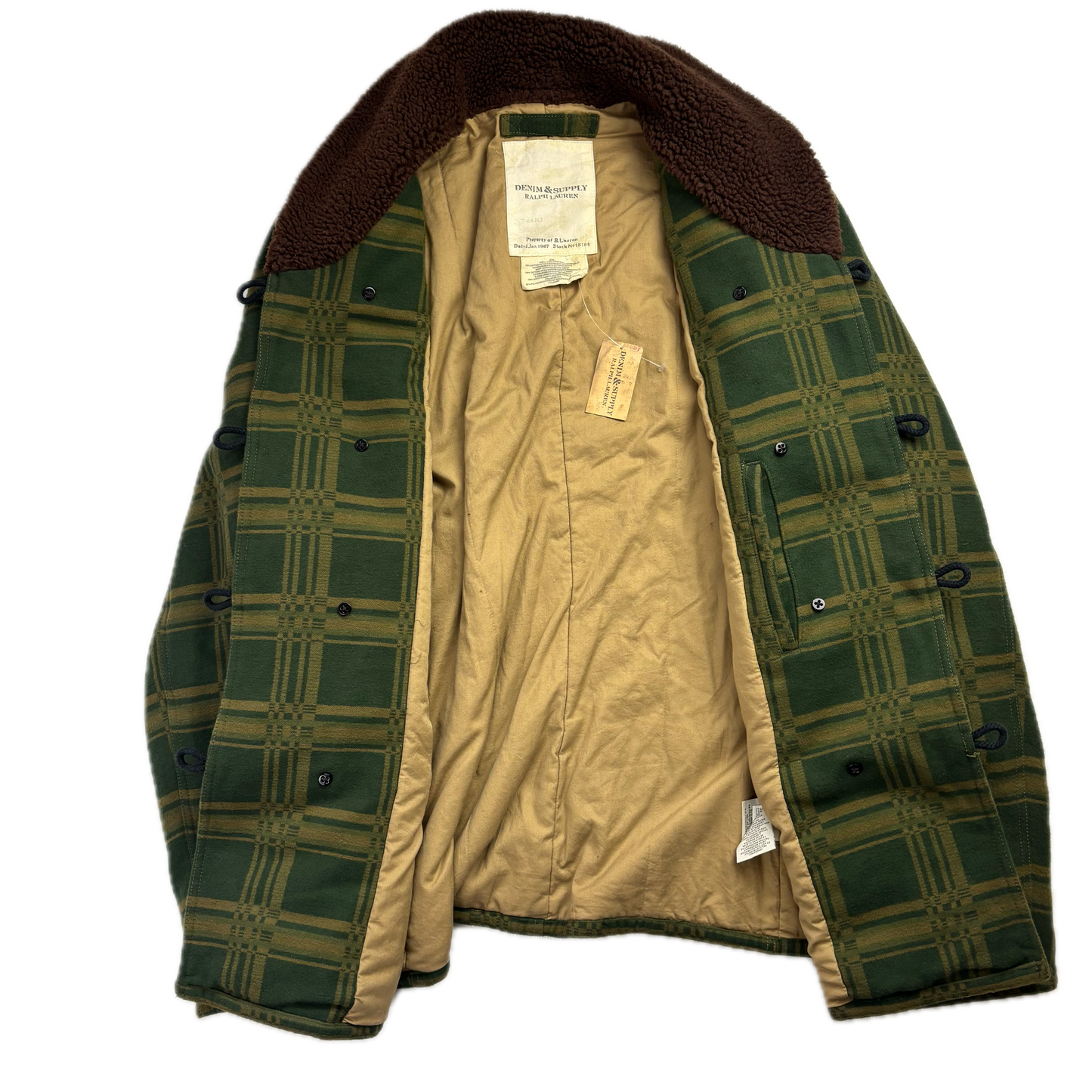 Ralph Lauren Denim Supply Green Jacquard Pattern Sherpa Collar Jacket - XXL