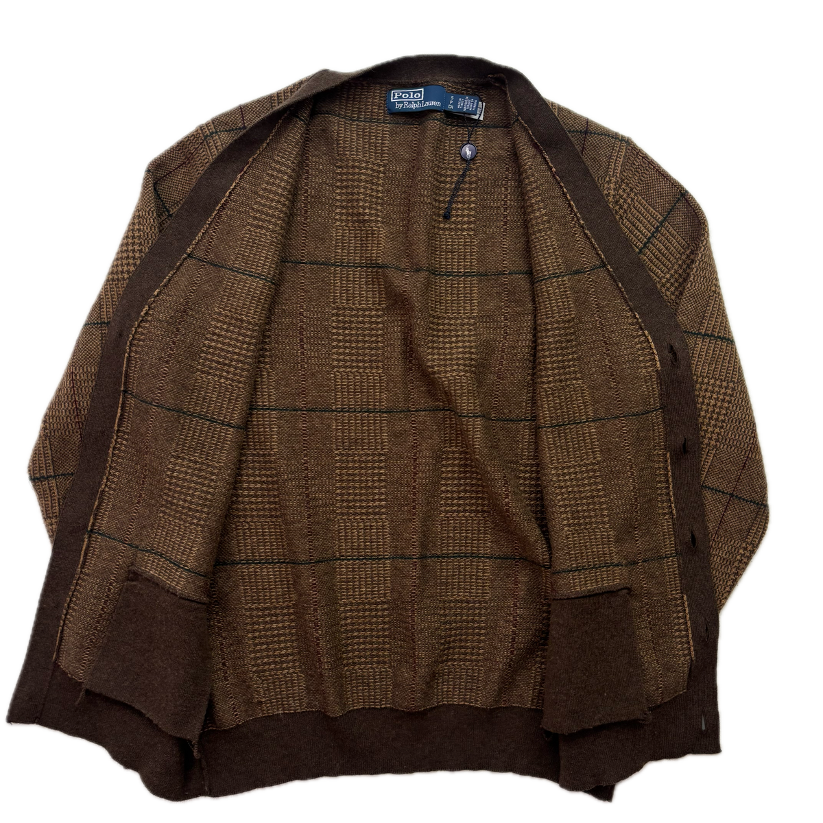 Polo Ralph Lauren Glen Plaid Tweed Brown Cardigan (Wool) - S