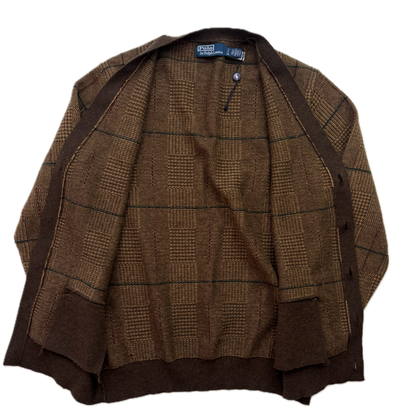 Polo Ralph Lauren Glen Plaid Tweed Brown Cardigan (Wool) - S