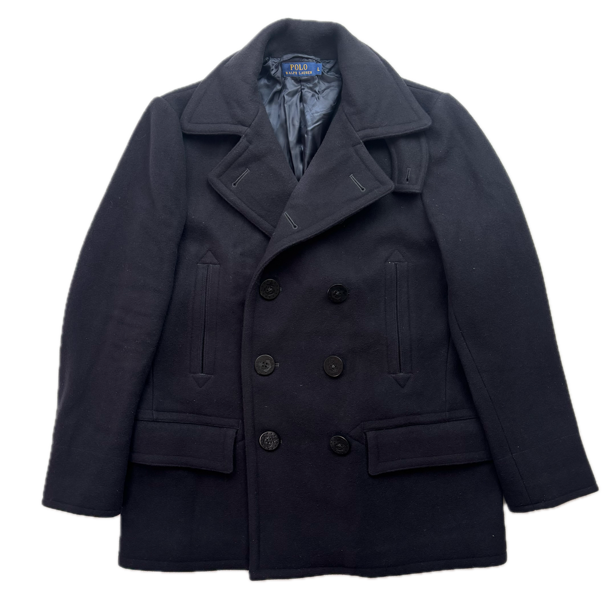 Polo Ralph Lauren Navy Double Breasted Pea Coat (Wool Nylon) - L (S)
