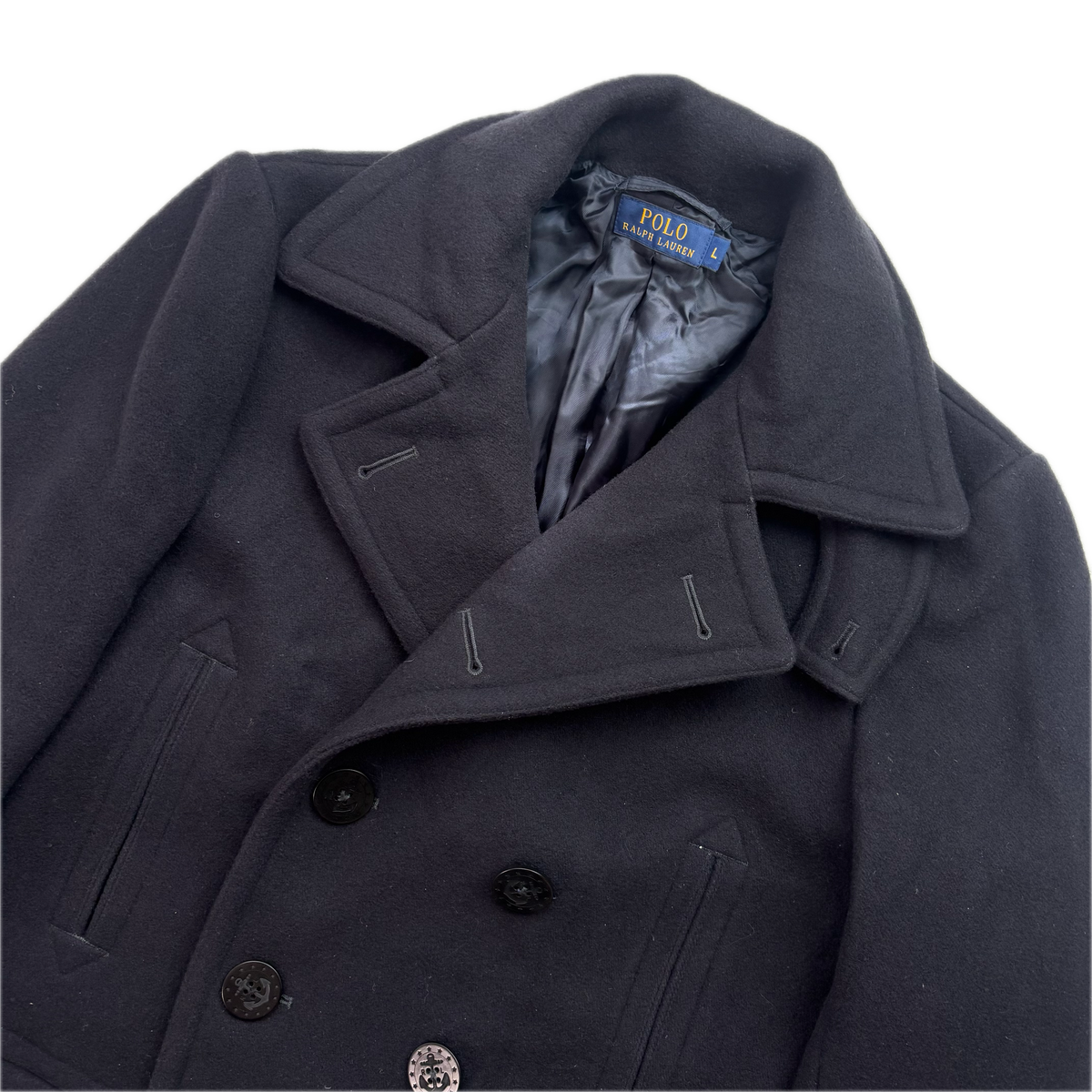 Polo Ralph Lauren Navy Double Breasted Pea Coat (Wool Nylon) - L (S)