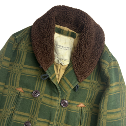 Ralph Lauren Denim Supply Green Jacquard Pattern Sherpa Collar Jacket - S
