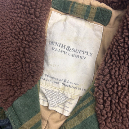 Ralph Lauren Denim Supply Green Jacquard Pattern Sherpa Collar Jacket - S