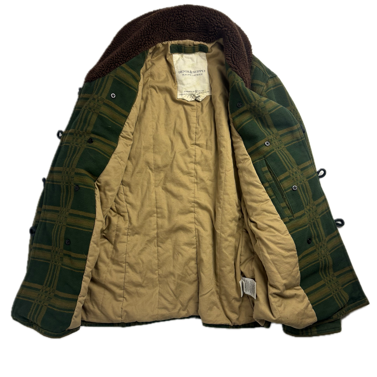 Ralph Lauren Denim Supply Green Jacquard Pattern Sherpa Collar Jacket - S