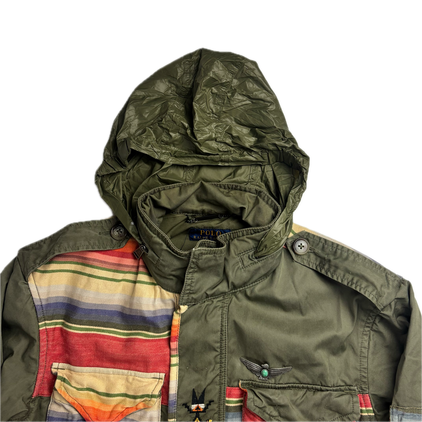 Polo Ralph Lauren Green Aztec Patchwork Jacket Military Parka Field - XS