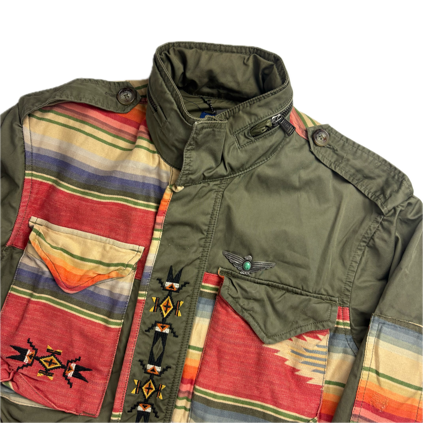 Polo Ralph Lauren Green Aztec Patchwork Jacket Military Parka Field - XS