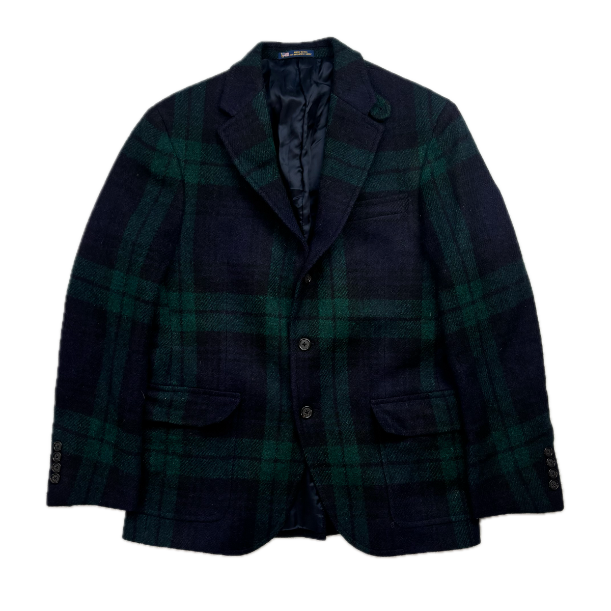 Polo Ralph Lauren BlackWatch Tartan Harvard Blazer Latch Collar Sports Coat (Wool)- 38S