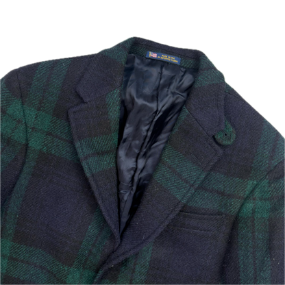 Polo Ralph Lauren BlackWatch Tartan Harvard Blazer Latch Collar Sports Coat (Wool)- 38S