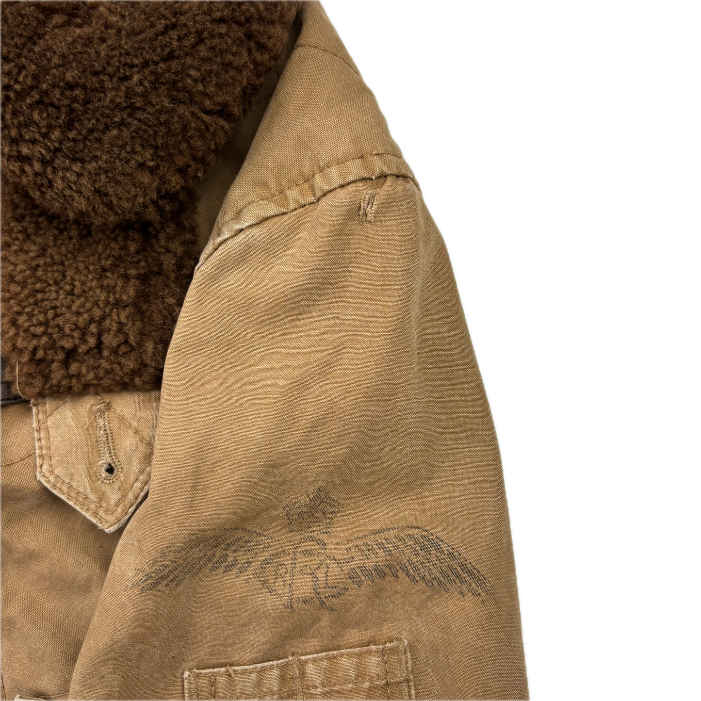 Rugby Ralph Lauren Tan B-15A Bomber Jacket Shearling Collar - S