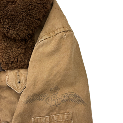 Rugby Ralph Lauren Tan B-15A Bomber Jacket Shearling Collar - S