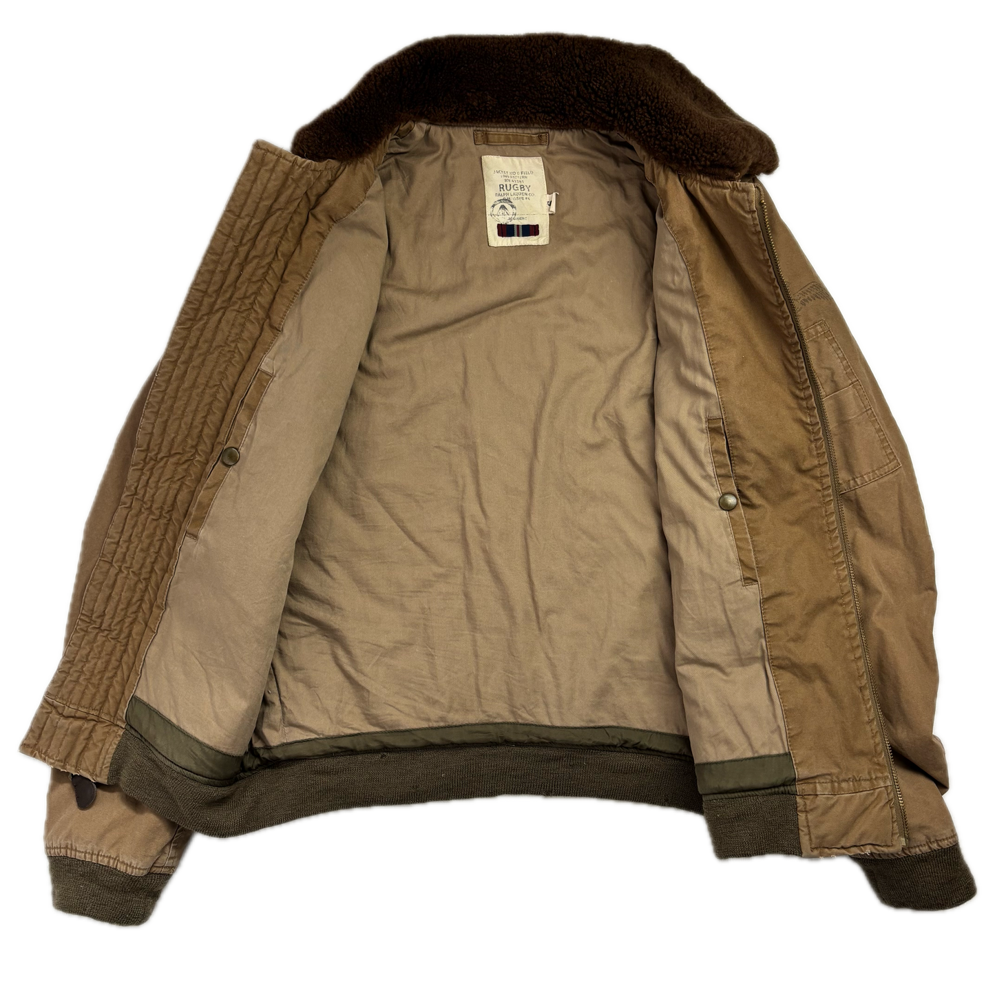 Rugby Ralph Lauren Tan B-15A Bomber Jacket Shearling Collar - S