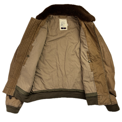 Rugby Ralph Lauren Tan B-15A Bomber Jacket Shearling Collar - S