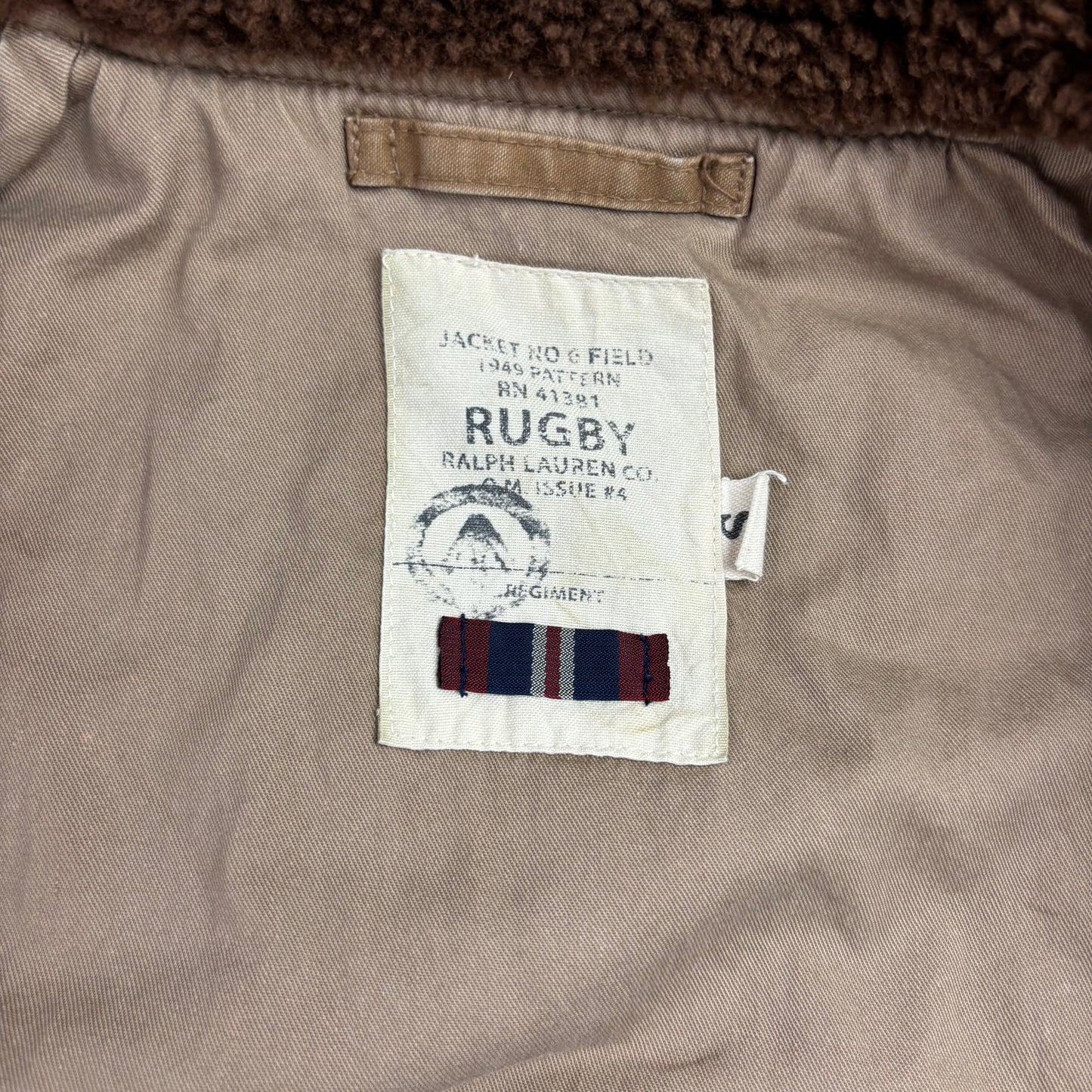 Rugby Ralph Lauren Tan B-15A Bomber Jacket Shearling Collar - S