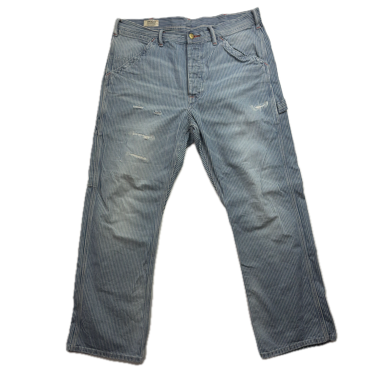 Polo Ralph Lauren Denim & Supply Railroad Stripe Relaxed Fit Carpenter Jeans Distressed - 33x32