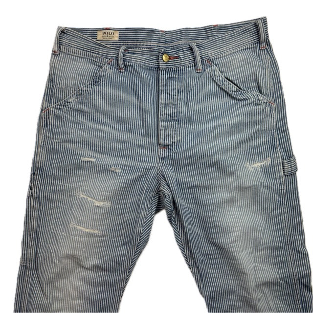 Polo Ralph Lauren Denim & Supply Railroad Stripe Relaxed Fit Carpenter Jeans Distressed - 33x32