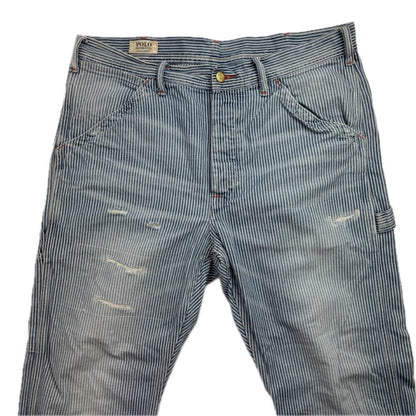 Polo Ralph Lauren Denim & Supply Railroad Stripe Relaxed Fit Carpenter Jeans Distressed - 33x32
