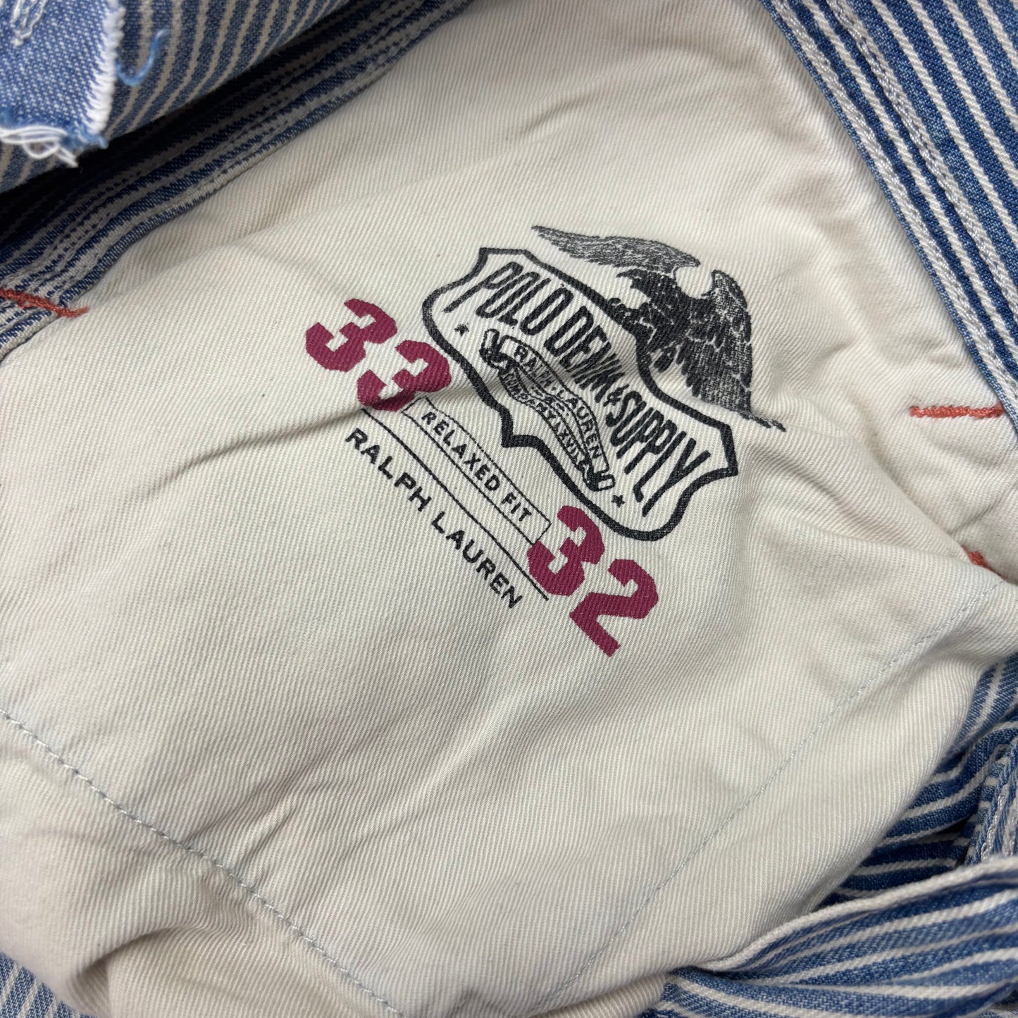 Polo Ralph Lauren Denim & Supply Railroad Stripe Relaxed Fit Carpenter Jeans Distressed - 33x32