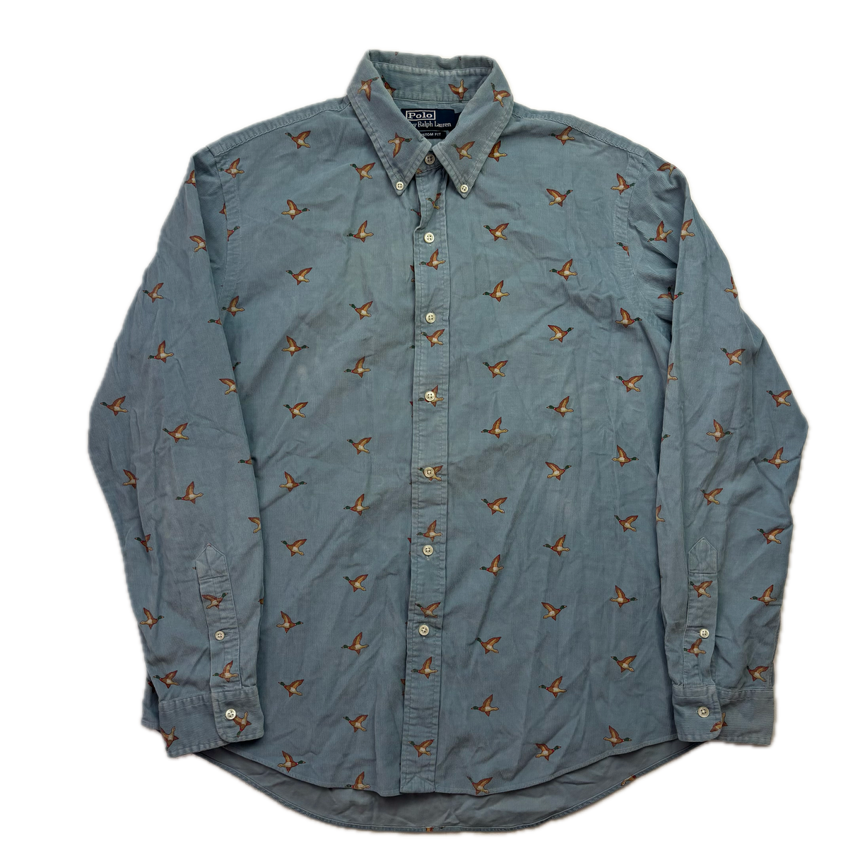 Polo Ralph Lauren Blue Corduroy Duck Mallard Button Up Shirt - L