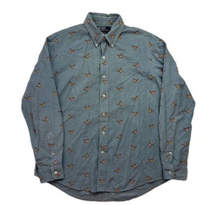 Polo Ralph Lauren Blue Corduroy Duck Mallard Button Up Shirt - L