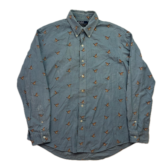 Polo Ralph Lauren Blue Corduroy Duck Mallard Button Up Shirt - L