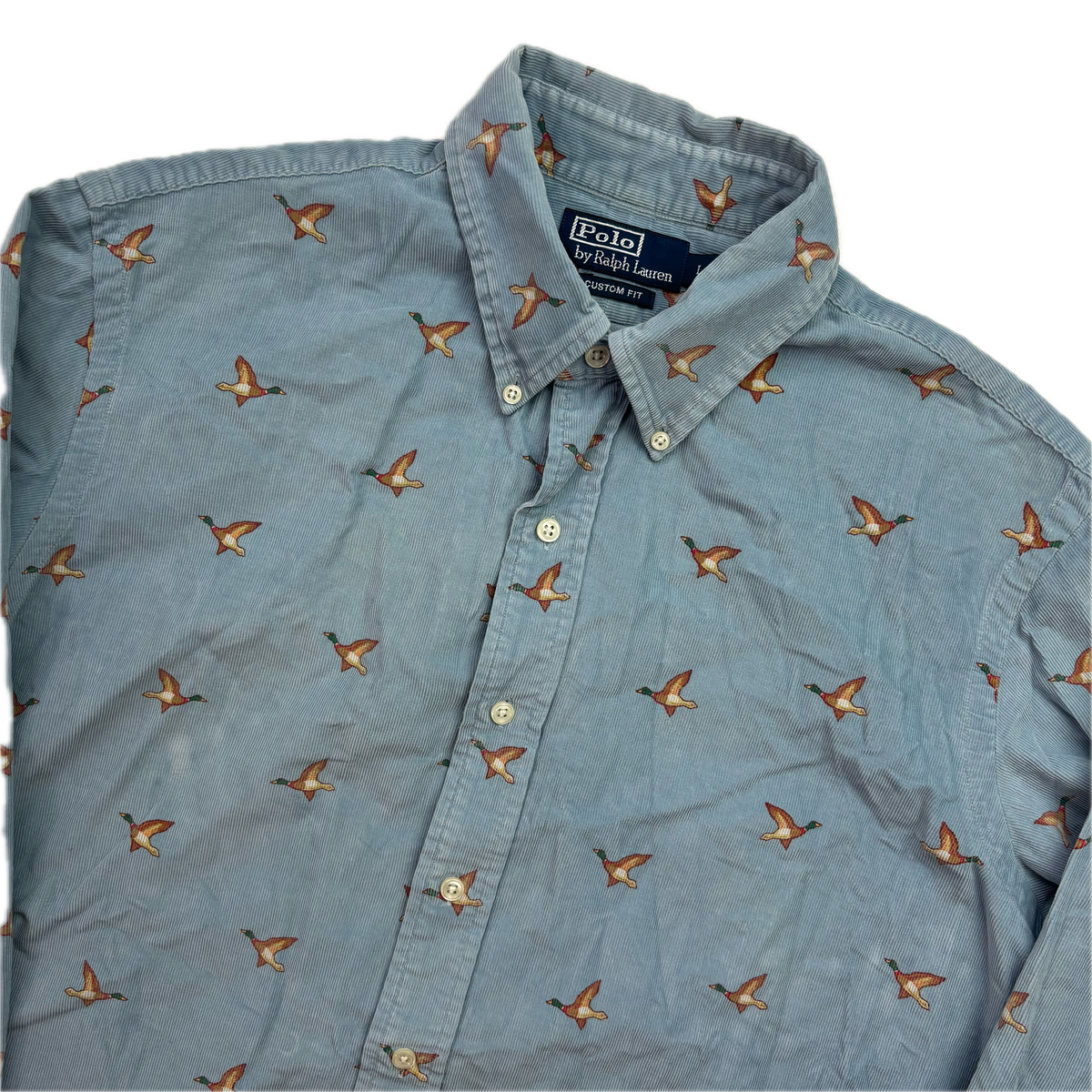 Polo Ralph Lauren Blue Corduroy Duck Mallard Button Up Shirt - L