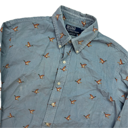 Polo Ralph Lauren Blue Corduroy Duck Mallard Button Up Shirt - L