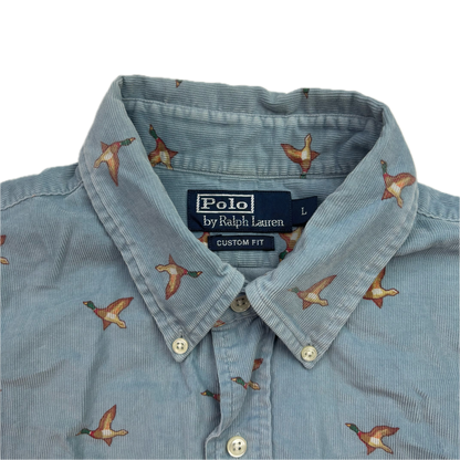Polo Ralph Lauren Blue Corduroy Duck Mallard Button Up Shirt - L