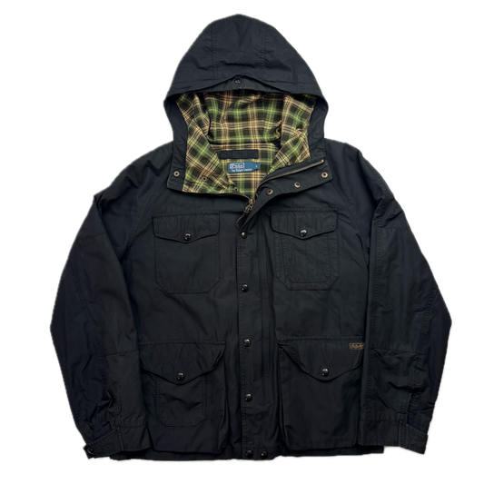 Polo Ralph Lauren Black Waxed Hooded Jacket Parka - L