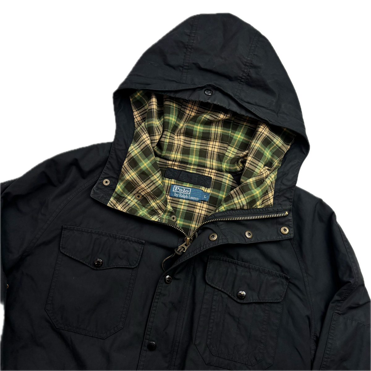 Polo Ralph Lauren Black Waxed Hooded Jacket Parka - L