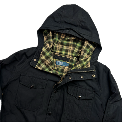 Polo Ralph Lauren Black Waxed Hooded Jacket Parka - L
